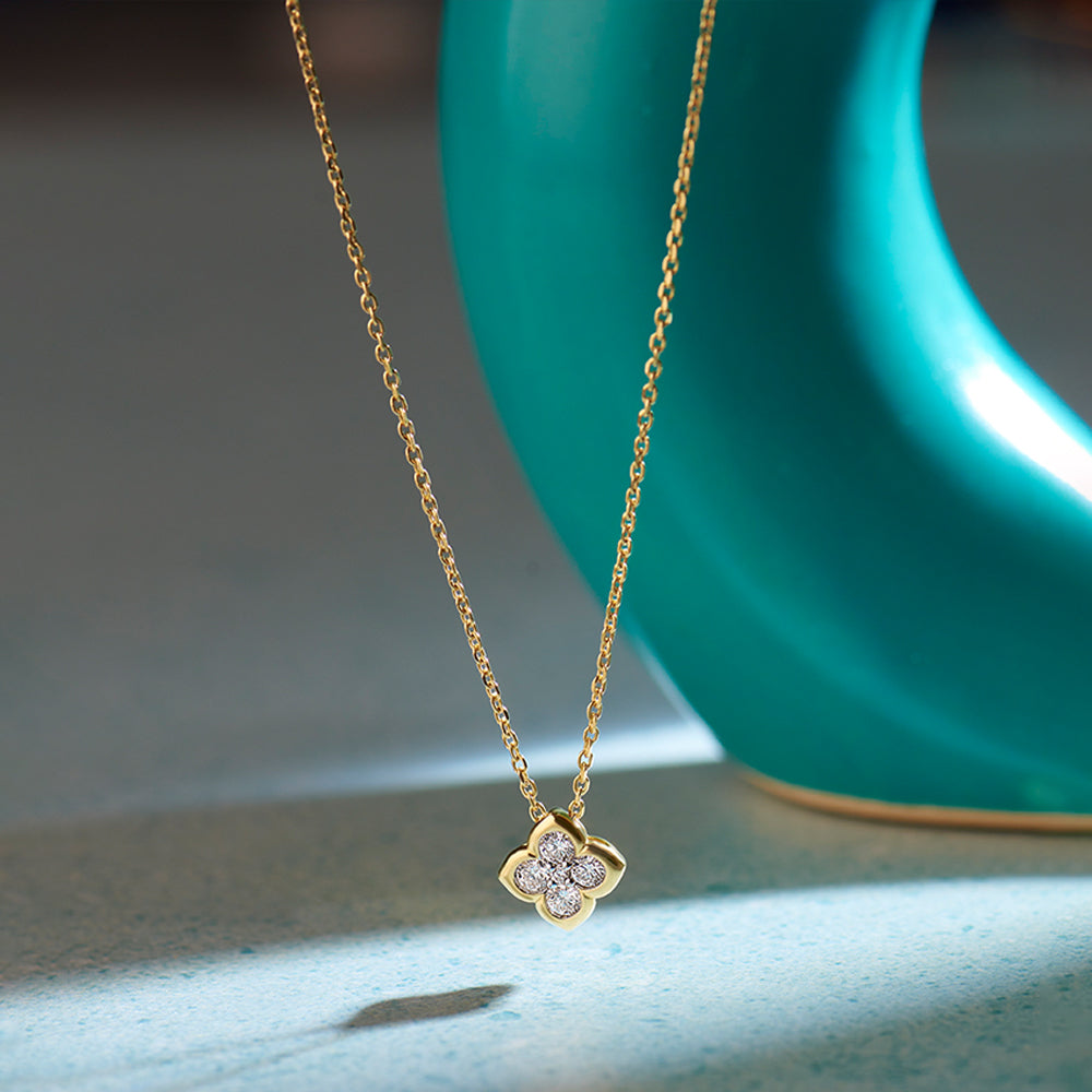 Floral Cluster Diamond Necklace, 14K Solid Gold, 1/4 ct Lab Grown Diamond-1