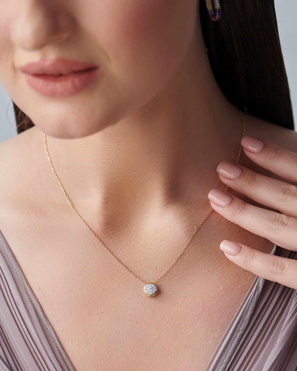 Round Cluster Dainty Diamond Necklace, 14K Gold Vermeil, 1/3 ct Lab Grown Diamond-5