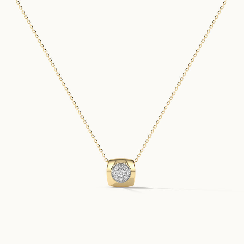 Square Diamond Necklace, 14K Solid Gold, 1/8 ct Lab Grown Diamond-3
