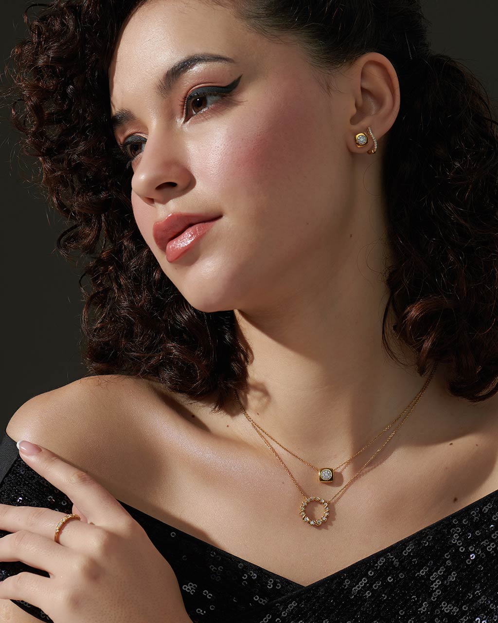 Square Diamond Necklace, 14K Solid Gold, 1/8 ct Lab Grown Diamond-5