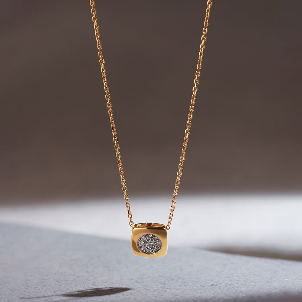 Square Diamond Necklace, 14K Solid Gold, 1/8 ct Lab Grown Diamond-1