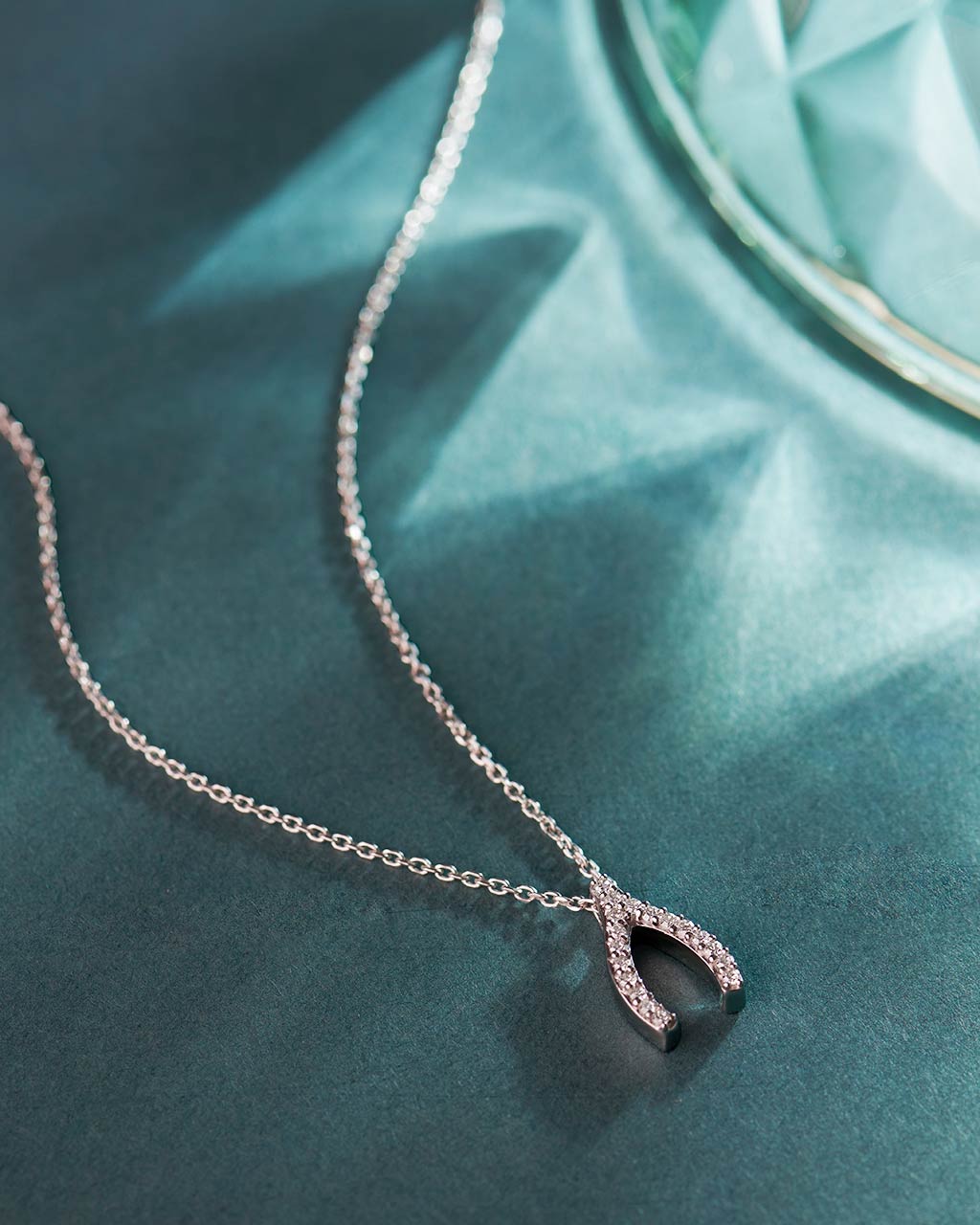 Wishbone Diamond Necklace, 14K Solid Gold, 1/8 ct Lab Grown Diamond-6