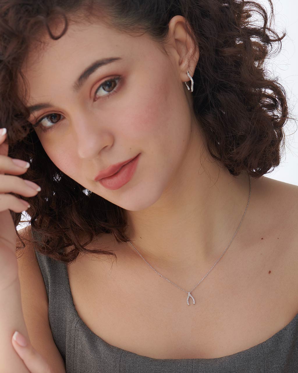 Wishbone Diamond Necklace, 14K Solid Gold, 1/8 ct Lab Grown Diamond-2