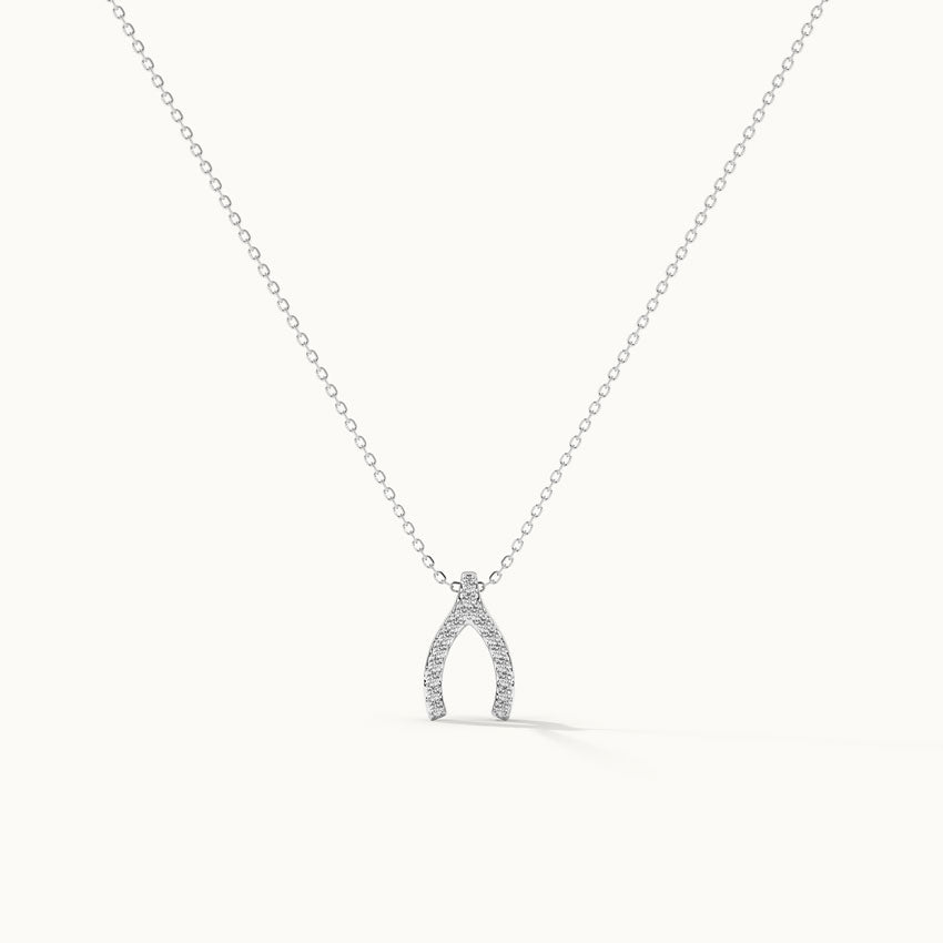 Wishbone Diamond Necklace, 14K Solid Gold, 1/8 ct Lab Grown Diamond-3