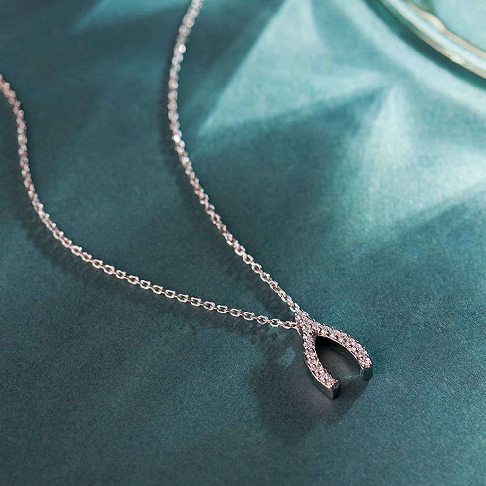 Wishbone Diamond Necklace, 14K Solid Gold, 1/8 ct Lab Grown Diamond-1