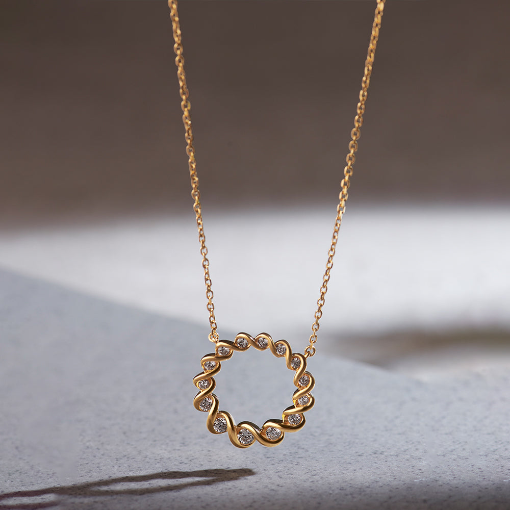 Twisted Round Diamond Necklace, 14K Solid Gold, 1/3 ct Lab Grown Diamond-1