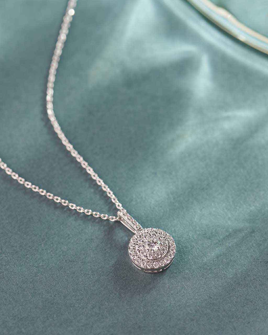 Round Cluster Diamond Necklace, Sterling Silver, 1/2 ct Lab Grown Diamond-6