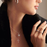 Round Cluster Diamond Necklace, Sterling Silver, 1/2 ct Lab Grown Diamond-5