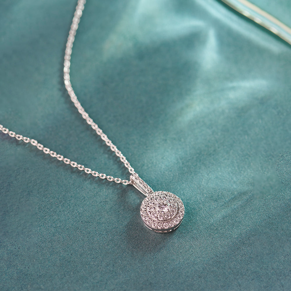 Round Cluster Diamond Necklace, Sterling Silver, 1/2 ct Lab Grown Diamond-1