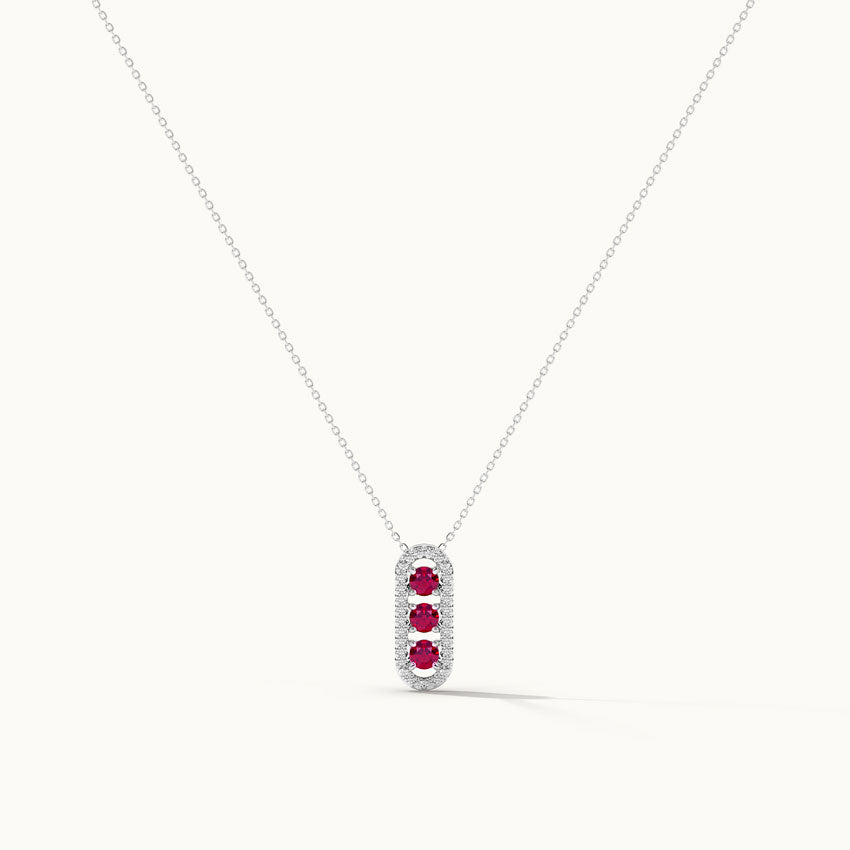 Created Ruby Paperclip Necklace, 14K Solid Gold, 1/5 ct Lab Grown Diamond-3