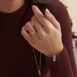 Created Ruby Paperclip Necklace, 14K Solid Gold, 1/5 ct Lab Grown Diamond-2