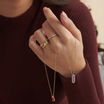 Created Ruby Paperclip Necklace, Sterling Silver, 1/5 ct Lab Grown Diamond-2