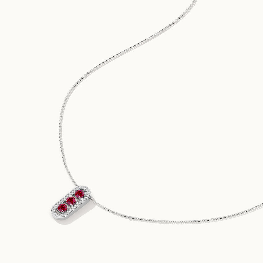 Created Ruby Paperclip Necklace, 14K Solid Gold, 1/5 ct Lab Grown Diamond-6