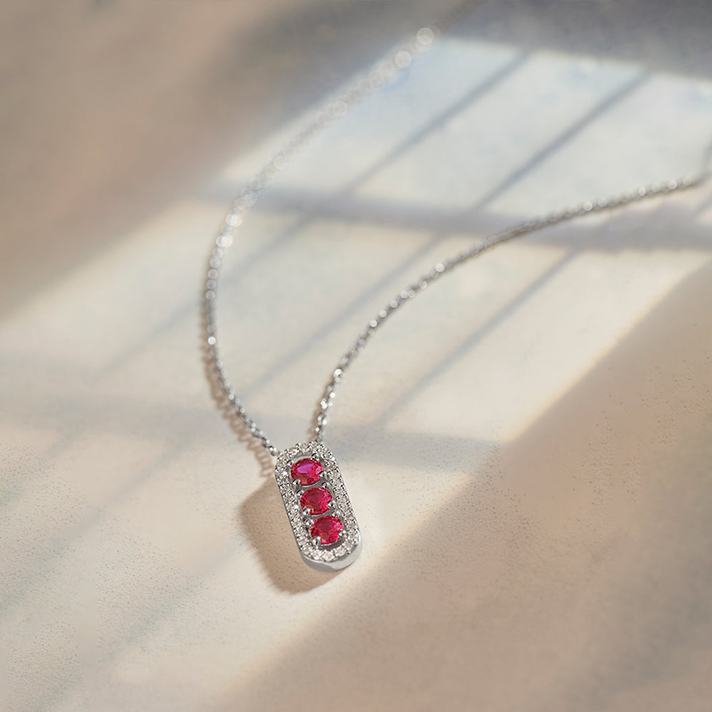 Created Ruby Paperclip Necklace, 14K Solid Gold, 1/5 ct Lab Grown Diamond-1