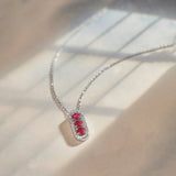 Created Ruby Paperclip Necklace, 14K Solid Gold, 1/5 ct Lab Grown Diamond-1