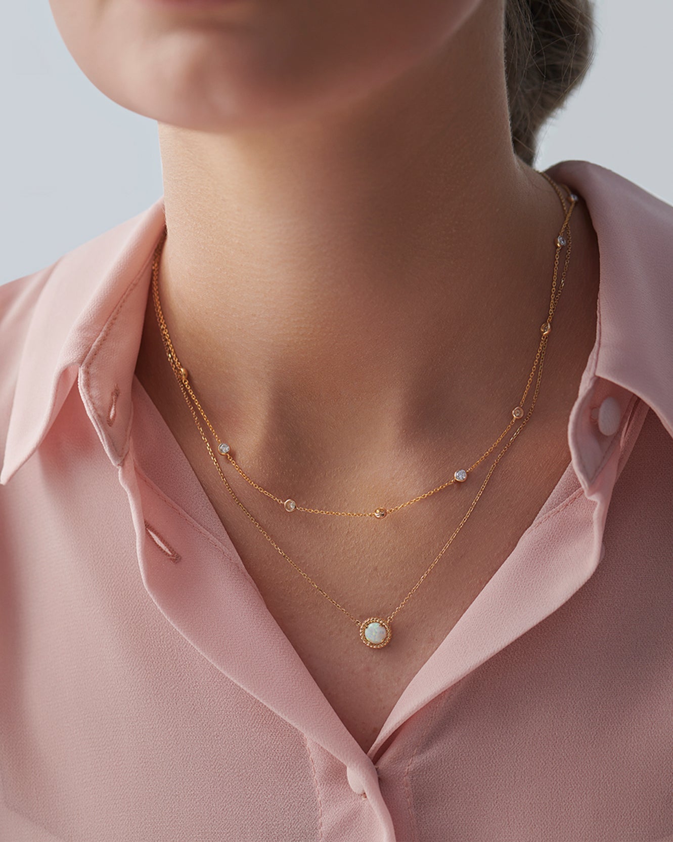 Twisted Round Opal Necklace, 14K Solid Gold-5
