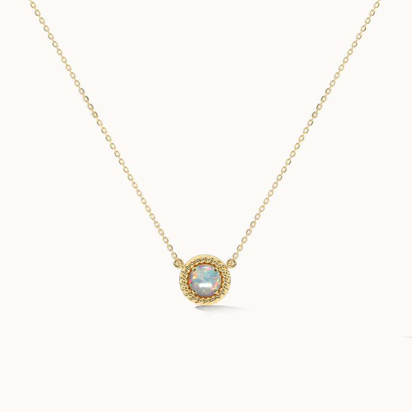 Twisted Round Opal Necklace, 14K Solid Gold-3