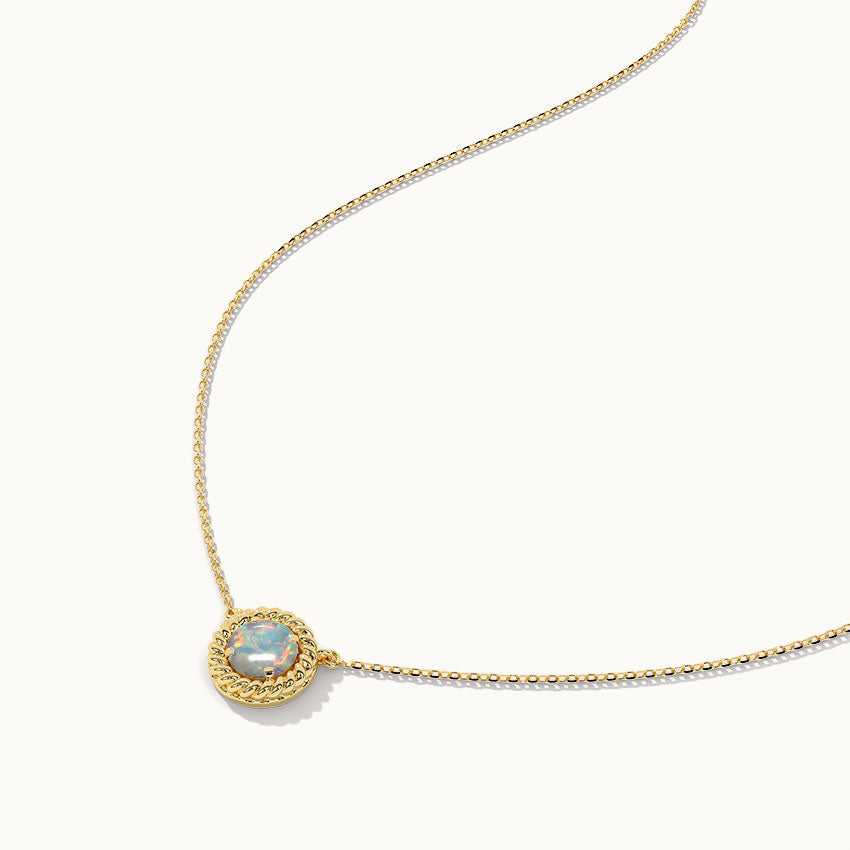 Twisted Round Opal Necklace, 14K Solid Gold-6
