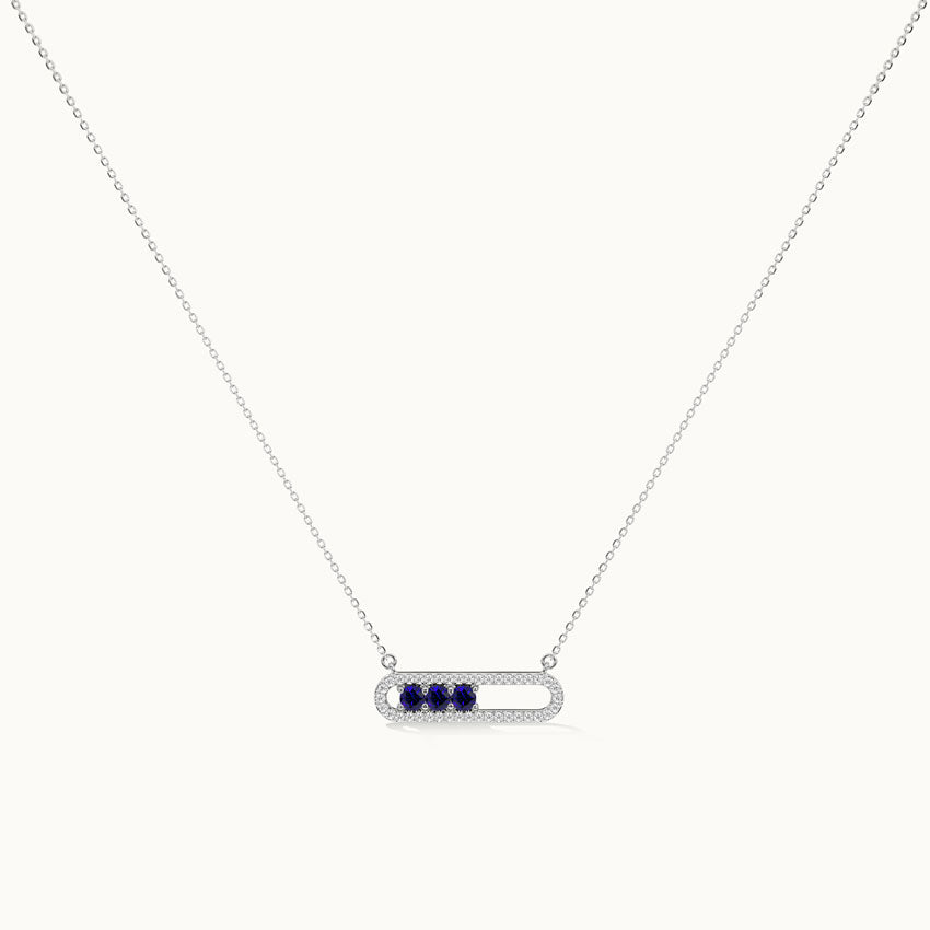 Horizontal Paperclip Necklace In Blue, 14K Solid Gold, 1/5 ct Lab Grown Diamond-3