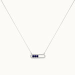 Horizontal Paperclip Necklace In Blue, Sterling Silver, 1/5 ct Lab Grown Diamond-3