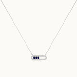 Horizontal Paperclip Necklace In Blue,Sterling Silver,1/5 ct Lab Diamond-3