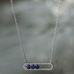 Horizontal Paperclip Necklace In Blue, Sterling Silver, 1/5 ct Lab Grown Diamond-6