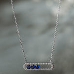 Horizontal Paperclip Necklace In Blue, Sterling Silver, 1/5 ct Lab Grown Diamond-6