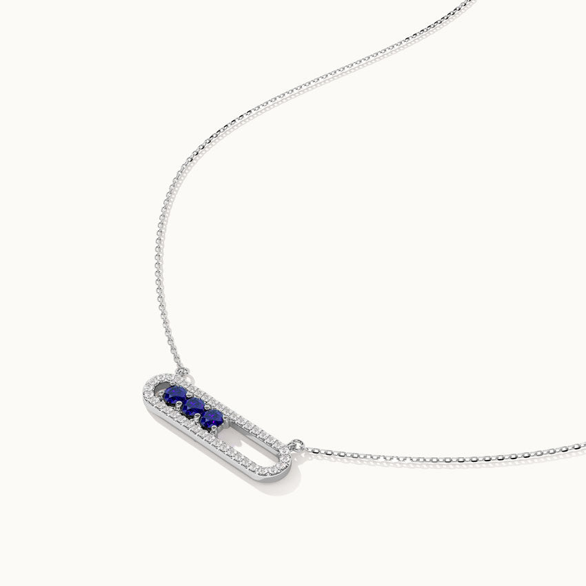 Horizontal Paperclip Necklace In Blue