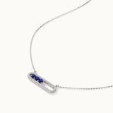 Horizontal Paperclip Necklace In Blue,Sterling Silver,1/5 ct Lab Diamond-7