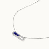 Horizontal Paperclip Necklace In Blue, 14K Solid Gold, 1/5 ct Lab Grown Diamond-7