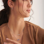 Horizontal Paperclip Necklace In Blue, 14K Solid Gold, 1/5 ct Lab Grown Diamond-2