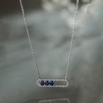 Horizontal Paperclip Necklace In Blue,Sterling Silver,1/5 ct Lab Diamond-1