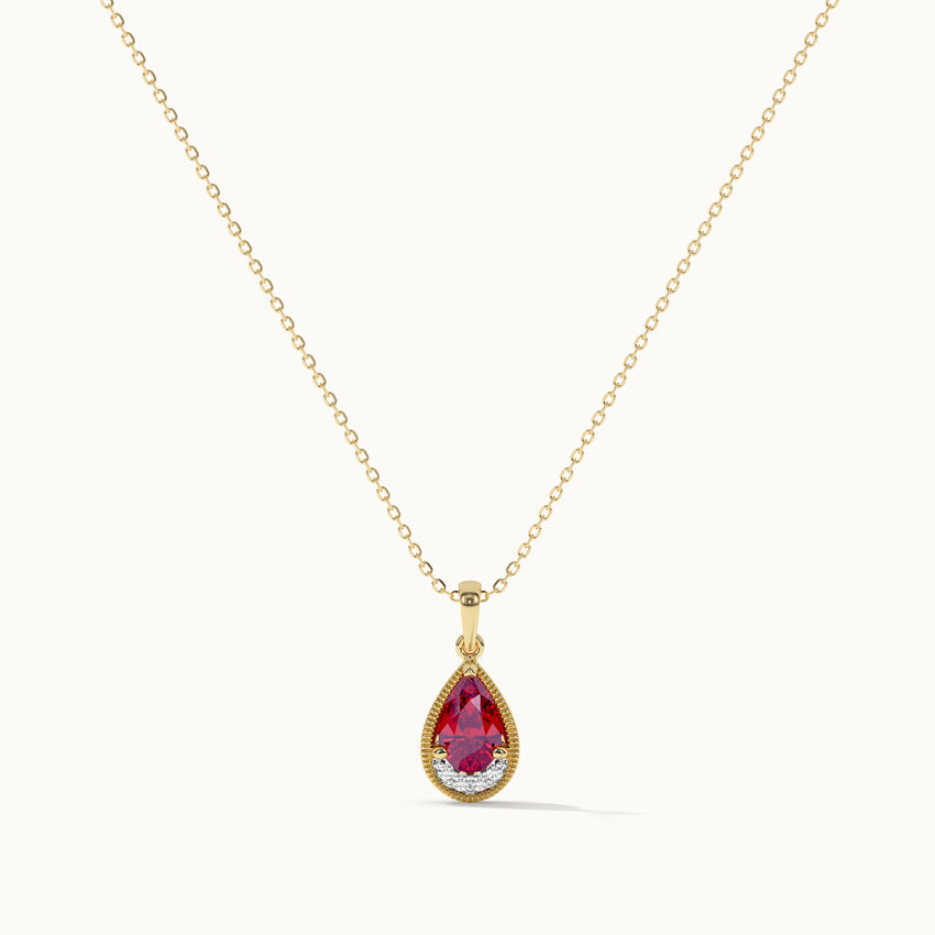 Pear Ruby & Diamond Necklace, 14K Gold Vermeil, 1/20 ct Lab Grown Diamond-3