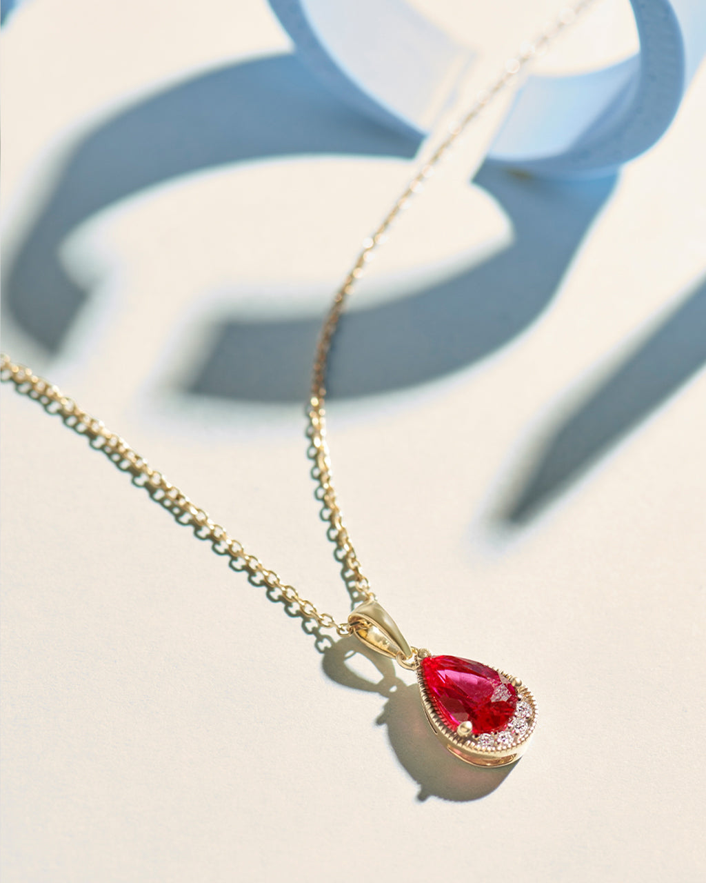 Pear Ruby & Diamond Necklace, 14K Gold Vermeil, 1/20 ct Lab Grown Diamond-6