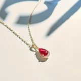 Pear Ruby & Diamond Necklace, 14K Solid Gold, 1/20 ct Lab Grown Diamond-1