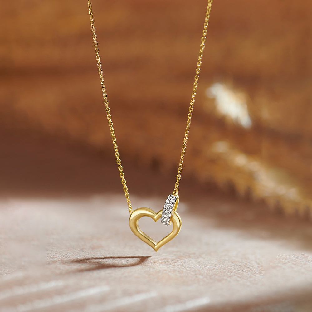 Interlocked Heart Diamond Necklace, 14K Solid Gold, 1/10 ct Lab Grown Diamond-1