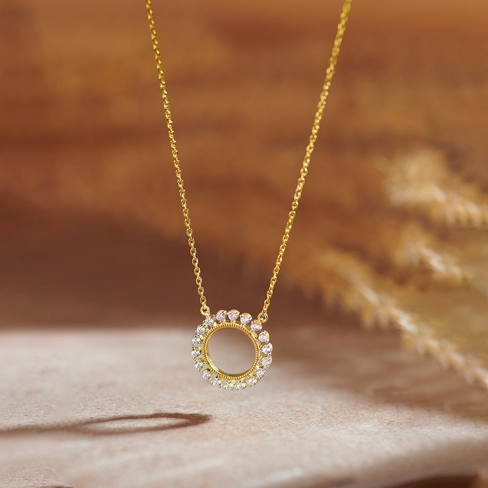 Sun Diamond Pendant Necklace, 14K Solid Gold, 1/3 ct Lab Grown Diamond-1