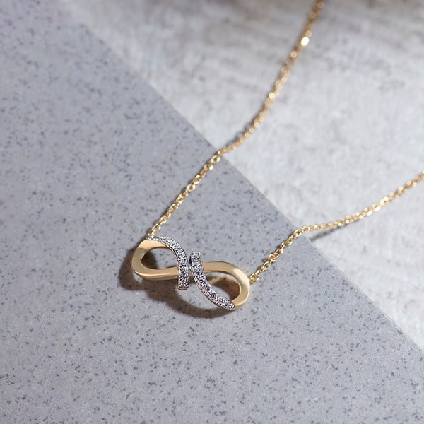 14K Gold Infinity Necklace, 45 Cable Chain, Elegant