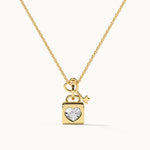 Lock & Key Diamond Necklace, 14K Solid Gold, 1/20 ct Lab Grown Diamond-3