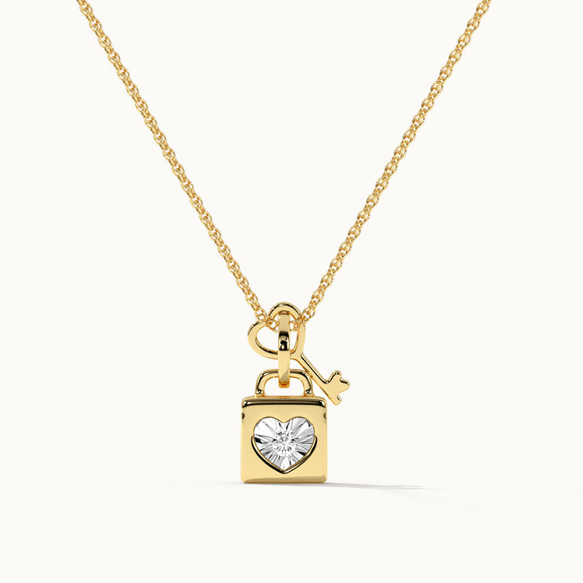 Lock & Key Diamond Necklace, 14K Solid Gold, 1/20 ct Lab Grown Diamond-3