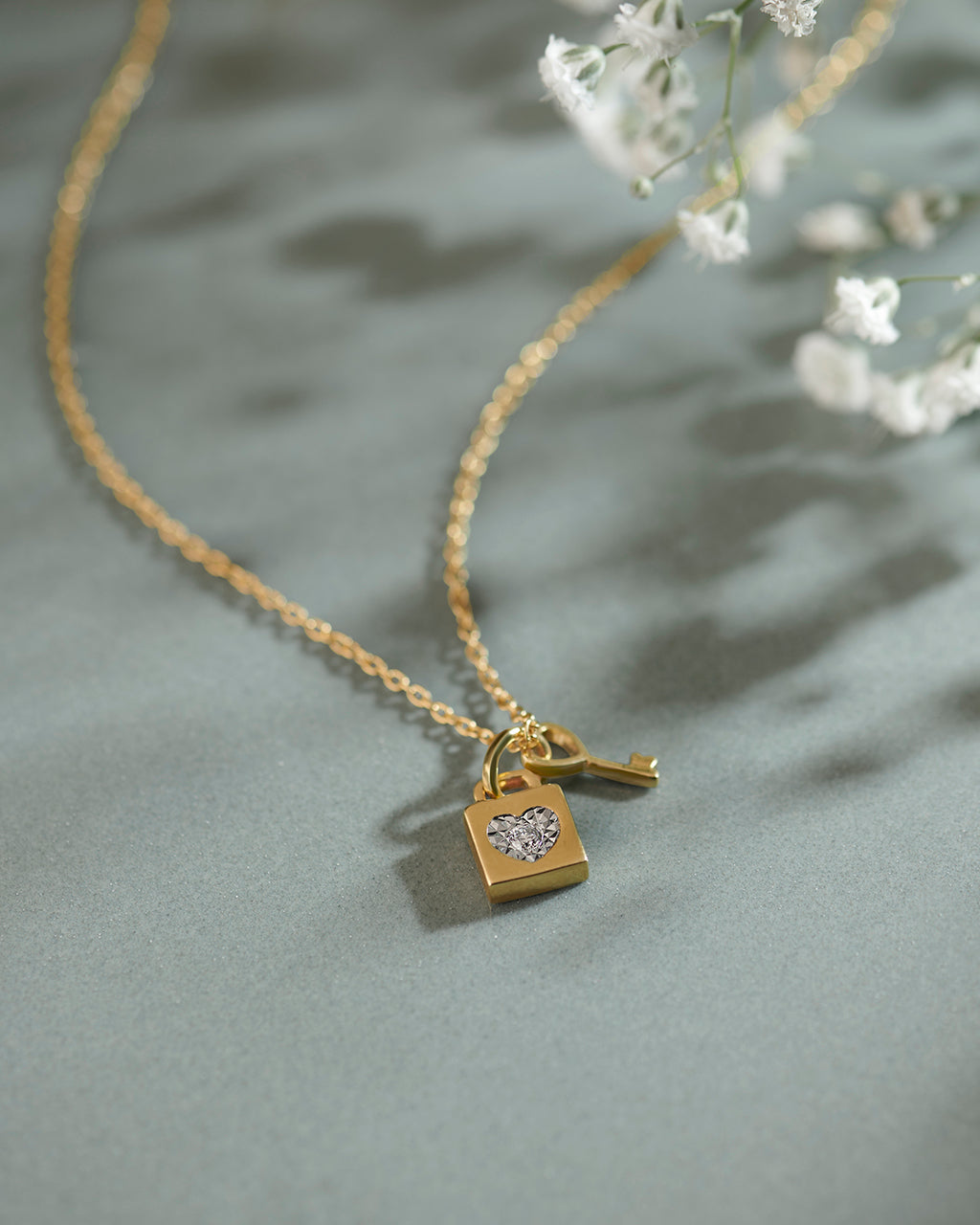 Lock & Key Diamond Necklace, 14K Solid Gold, 1/20 ct Lab Grown Diamond-5