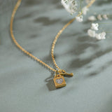 Lock & Key Diamond Necklace, 14K Gold Vermeil, 1/20 ct Lab Grown Diamond-1