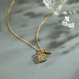 Lock & Key Diamond Necklace, 14K Solid Gold, 1/20 ct Lab Grown Diamond-1