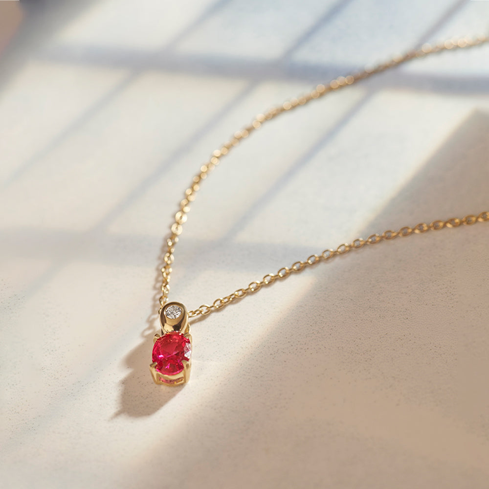 Created Ruby Diamond Necklace, 14K Solid Gold, 1/20 ct Lab Grown Diamond-1
