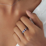 Created Sapphire Majestic Band, 14K Gold Vermeil, 1/8 ct Lab Grown Diamond-4