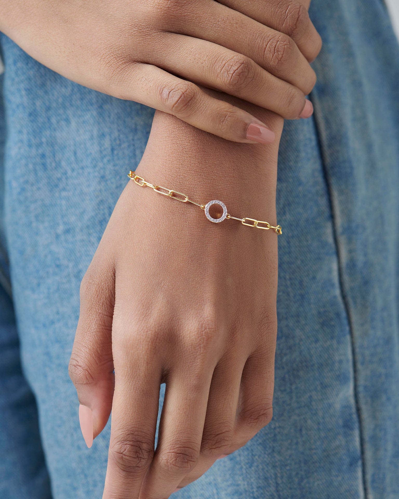 Paperclip Classic Halo Bracelet, 14K Gold Vermeil, 1/8 ct Lab Grown Diamond-2