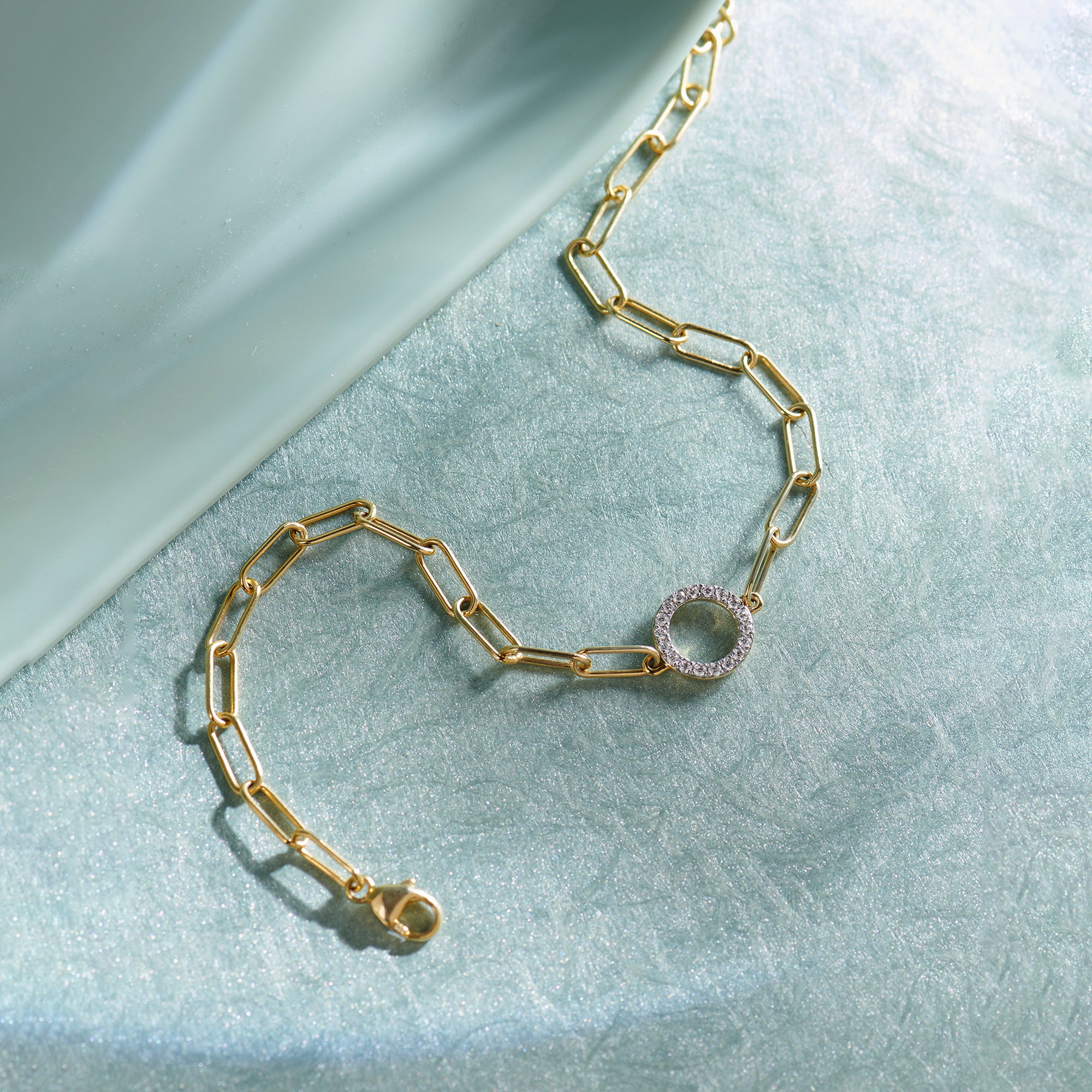 Paperclip Classic Halo Bracelet, 14K Gold Vermeil, 1/8 ct Lab Grown Diamond-1