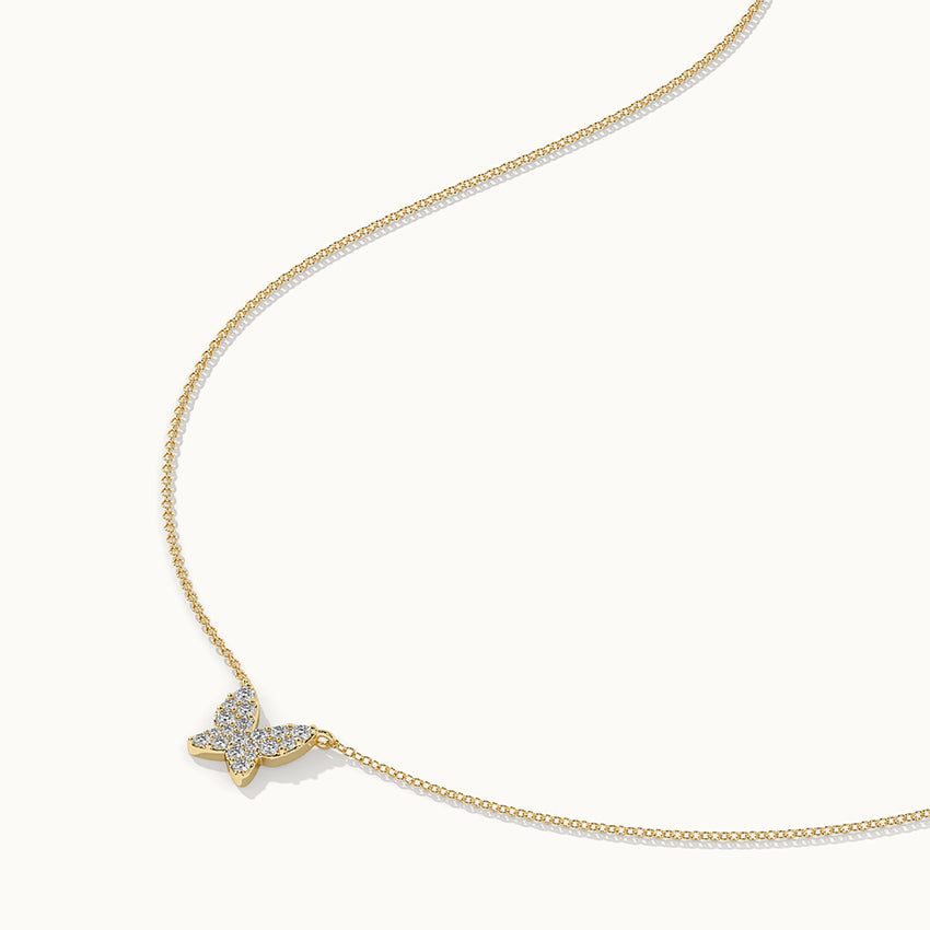 Butterfly Pave Diamond Necklace, 14K Solid Gold, 1/4 ct Lab Grown Diamond-6