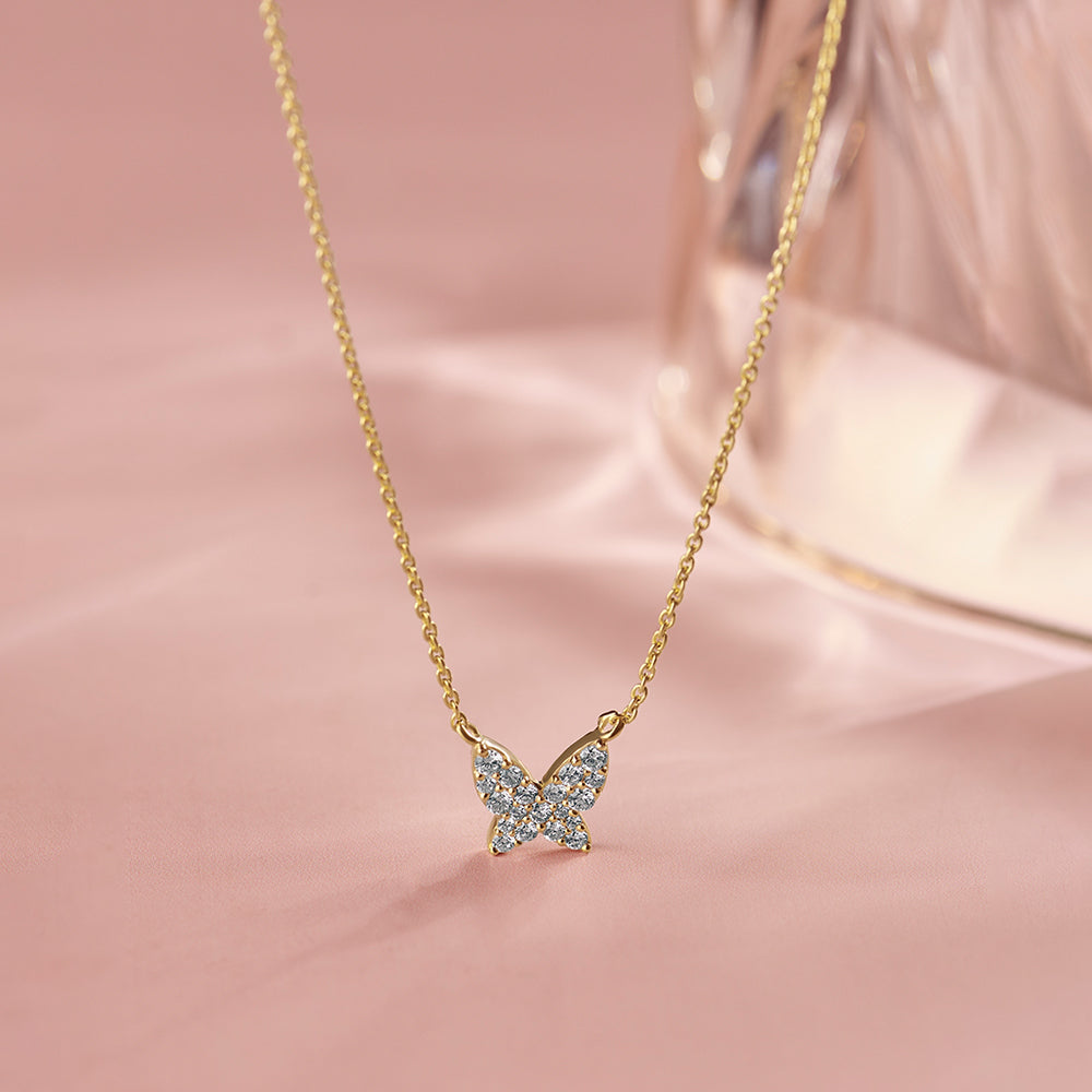 Butterfly Pave Diamond Necklace, 14K Gold Vermeil, 1/4 ct Lab Grown Diamond-1