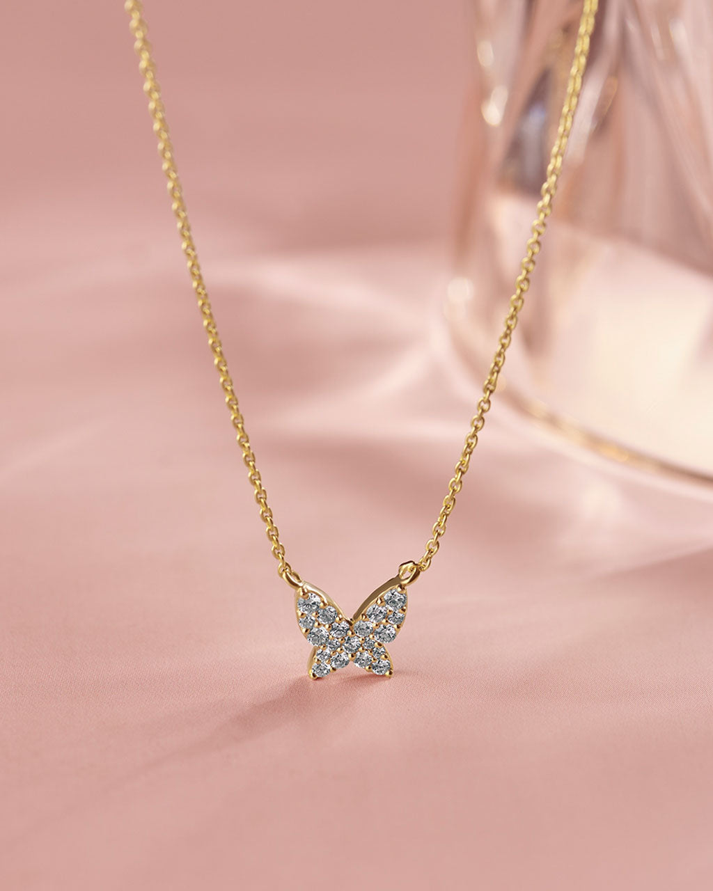 Butterfly Pave Diamond Necklace, 14K Solid Gold, 1/4 ct Lab Grown Diamond-5